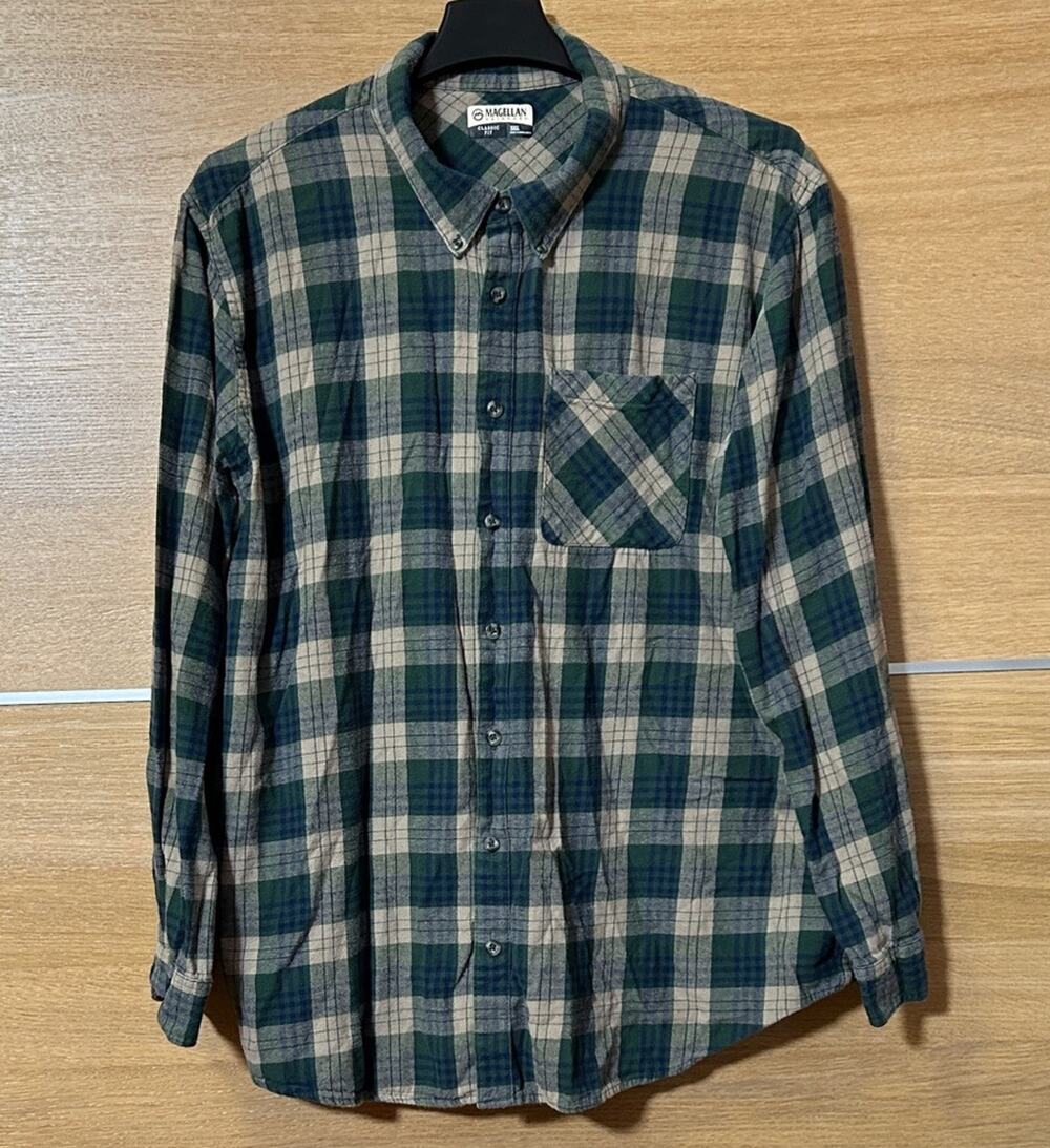 Magellan Canyon Creek men’s Sz 3XL Classic Fit Plaid Flannel Shirt - Green & Tan